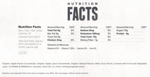Clif Bar- Kids Zfruit Rope Mixed Berry- Nutrition Facts