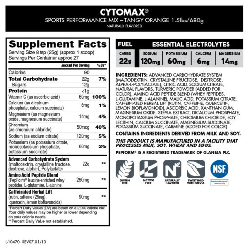 Cytosport- Cytomax Sports Performance Mix 1lb- Nutrition Facts