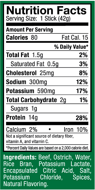 Ostrim- Beef & Ostrich Natural Nutritional Label
