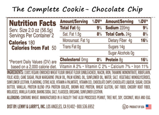 Lenny & Larry's- The Complete Cookie- Nutrition Facts