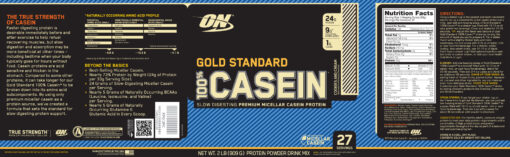 Optimum Nutrition- Gold Standard 100% Casein 2lb Cookies & Cream Label