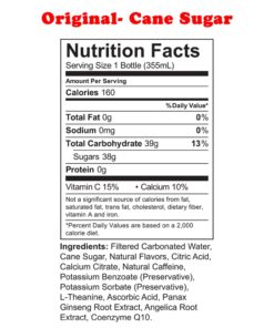 Uptime Energy- Original Cane Sugar nutrition facts