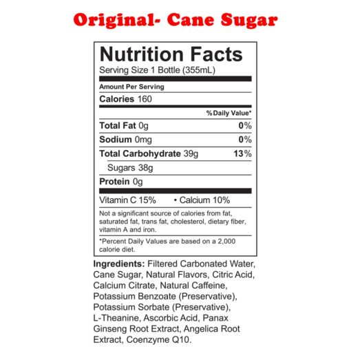 Uptime Energy- Original Cane Sugar nutrition facts