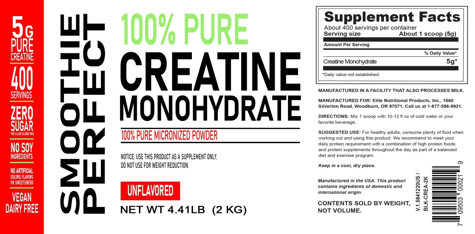 Smoothie Perfect- Micronized Creatine Monohydrate 2K/400srv