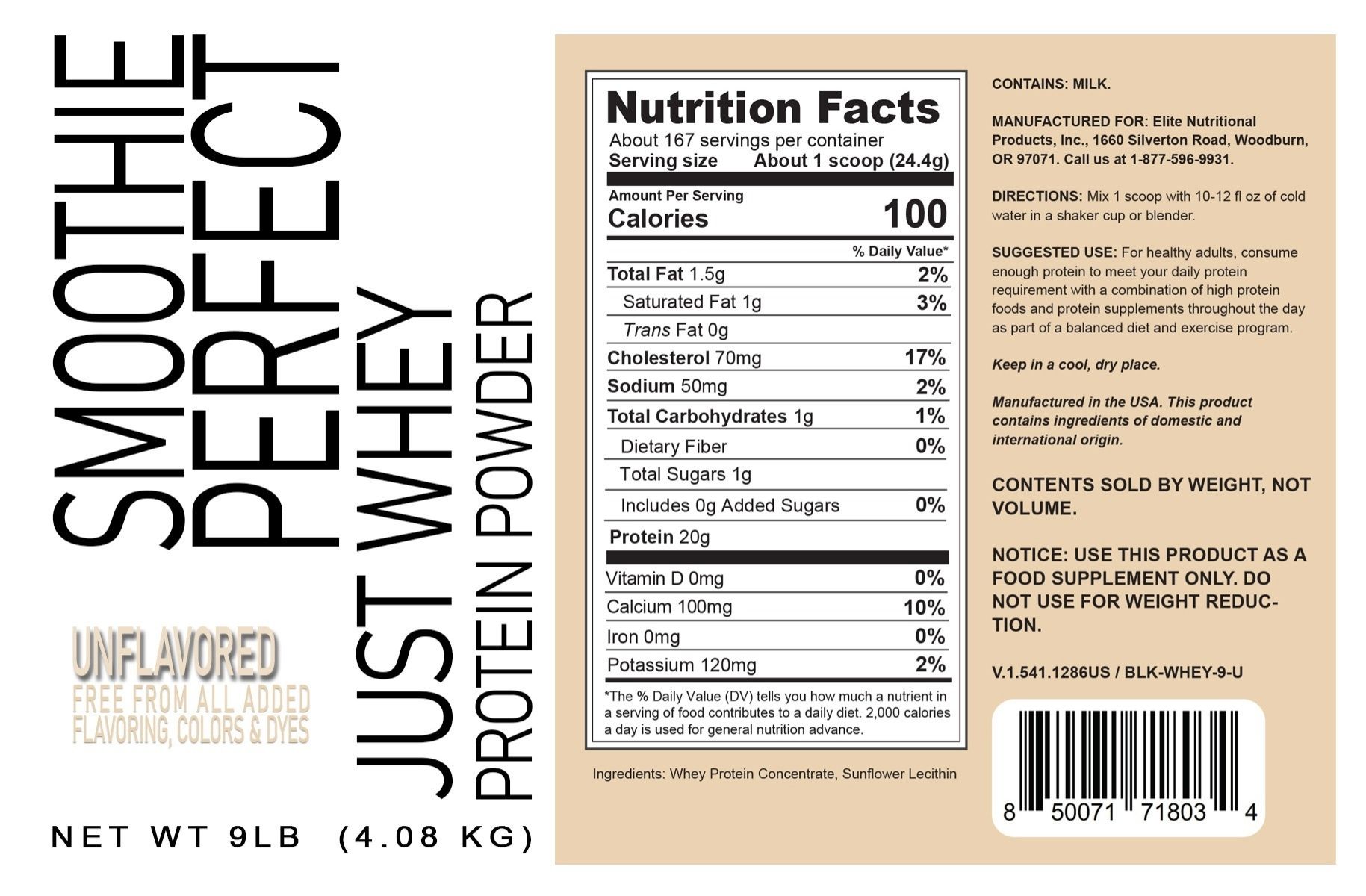 Smoothie Perfect 100% Whey Concentrate 9lb bag